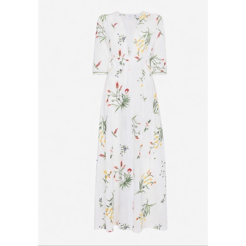 We Are Leone Provence Floral Embroidered Maxi Robe | S/M in White